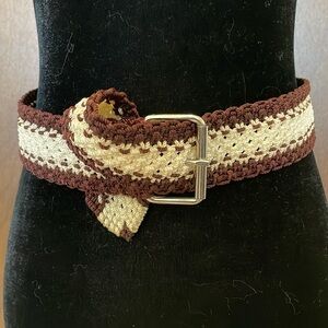 Vintage 1970s woven macrame belt brown cream